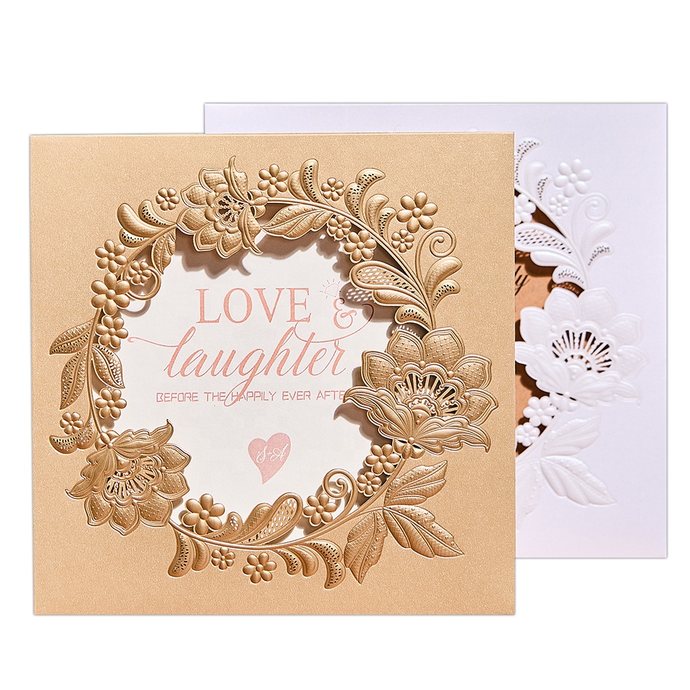 Luxury Elegant Laser Cut Lace&Gold Foil Pocket Cards for Wedding Anniversary Bridal Shower Baby Shower Holiday Party Invite
