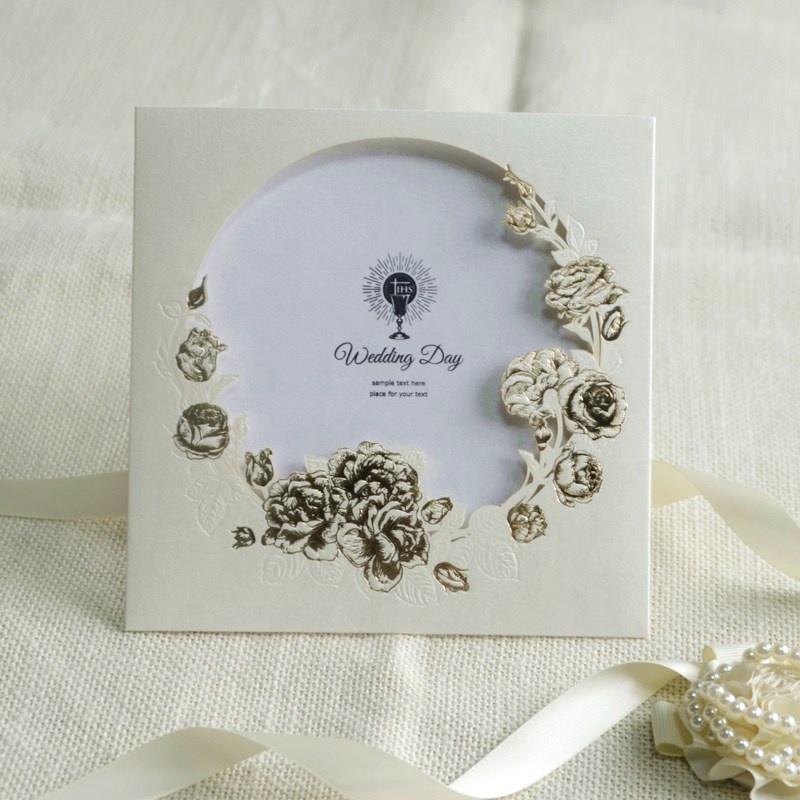 Elegant Silver Foil Rose Pocket Wedding Invitations Blank Card With Envelopes for Engagement Birthday Graduation Business Dinner