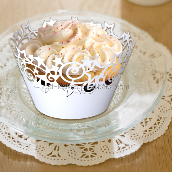 Red Leaves Pretty Star Hollow out Cupcake Wrappers and Toppers Lace Liner Baking Cake Paper Cup Wrap for Wedding Birthday Party